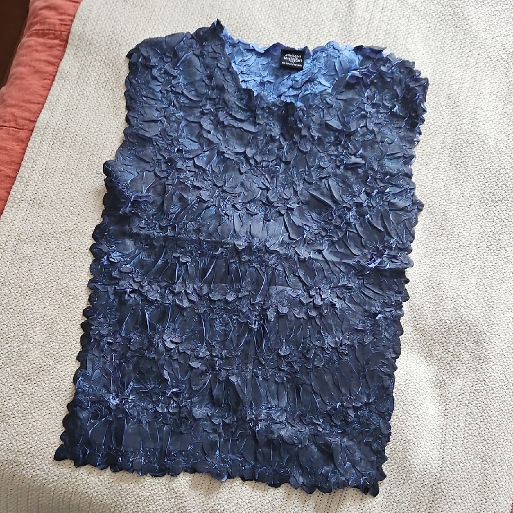 Textured Navy Sleeveless Ruffle Tank by Christopher & Banks